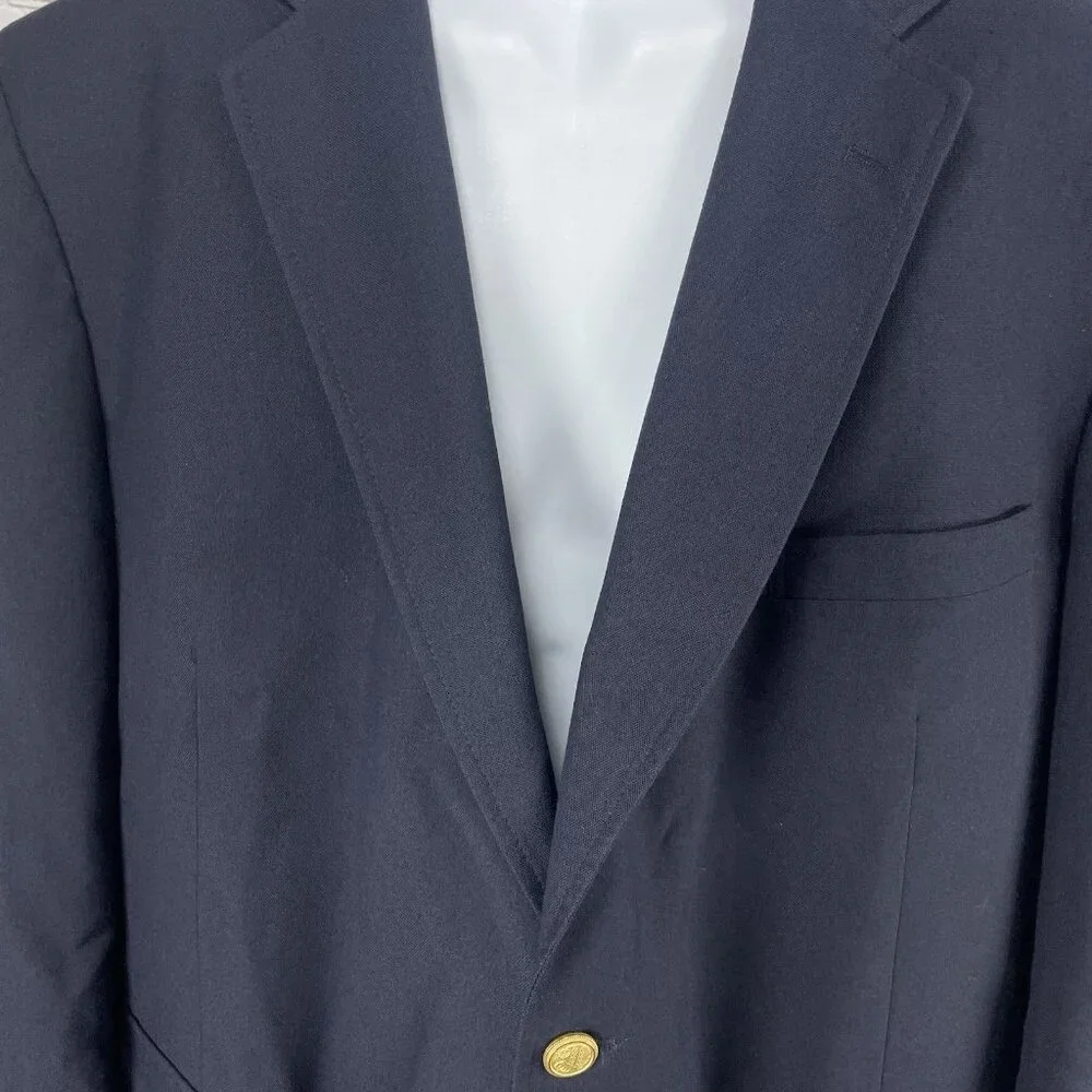 David Taylor Navy Wool Blend 2 Gold Button Vented Blazer Sport Coat Size 46L